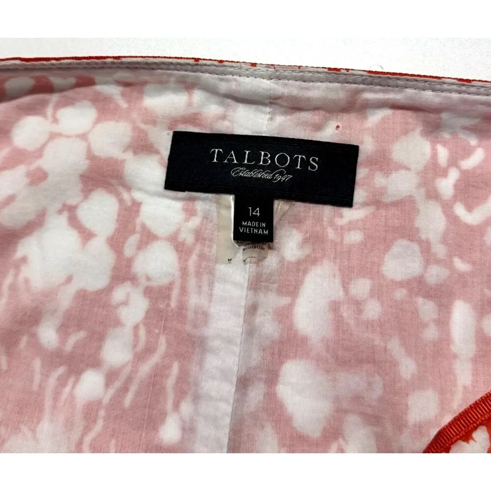 Talbots Linen Cotton A-Line Skirt Orange White Abstract Floral Size 14